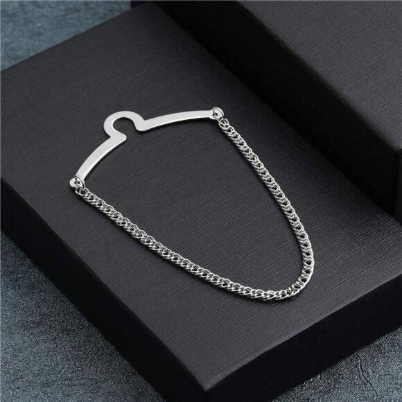 Mens tie chain set gold silver collar bar cravat pin formal wedding accessory - Picture 5 of 8